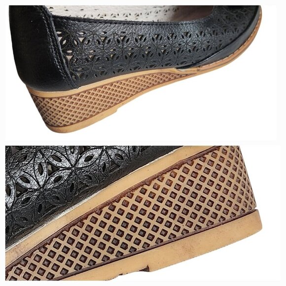 Cherrytime Black Leather Wedge Heels Women 8.5 Cottagecore Academia - Picture 10 of 16